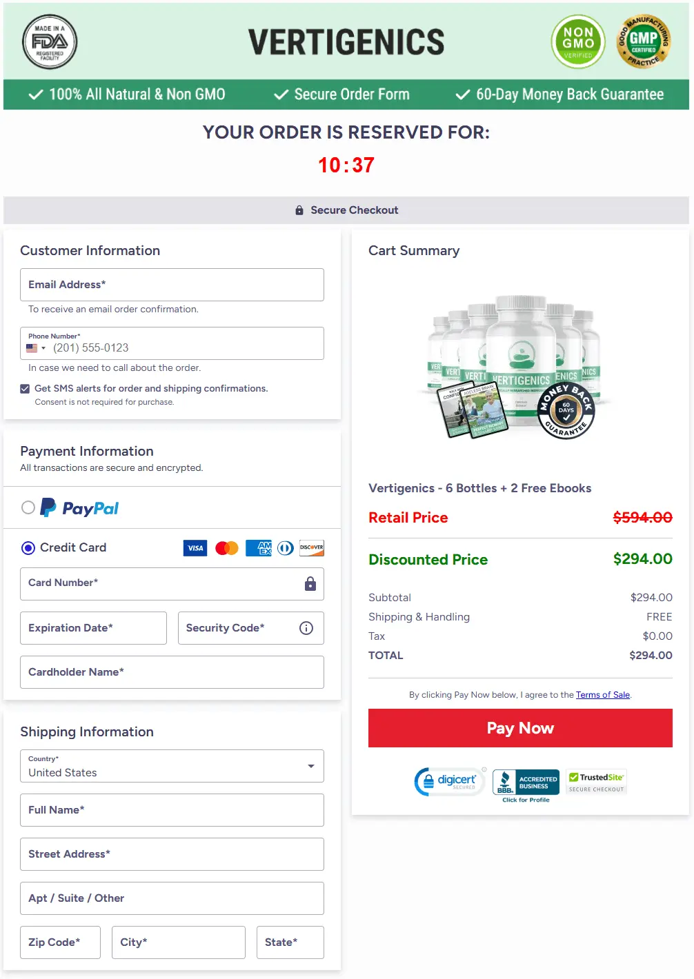 secure checkout for Vertigenics with encrypted payment process